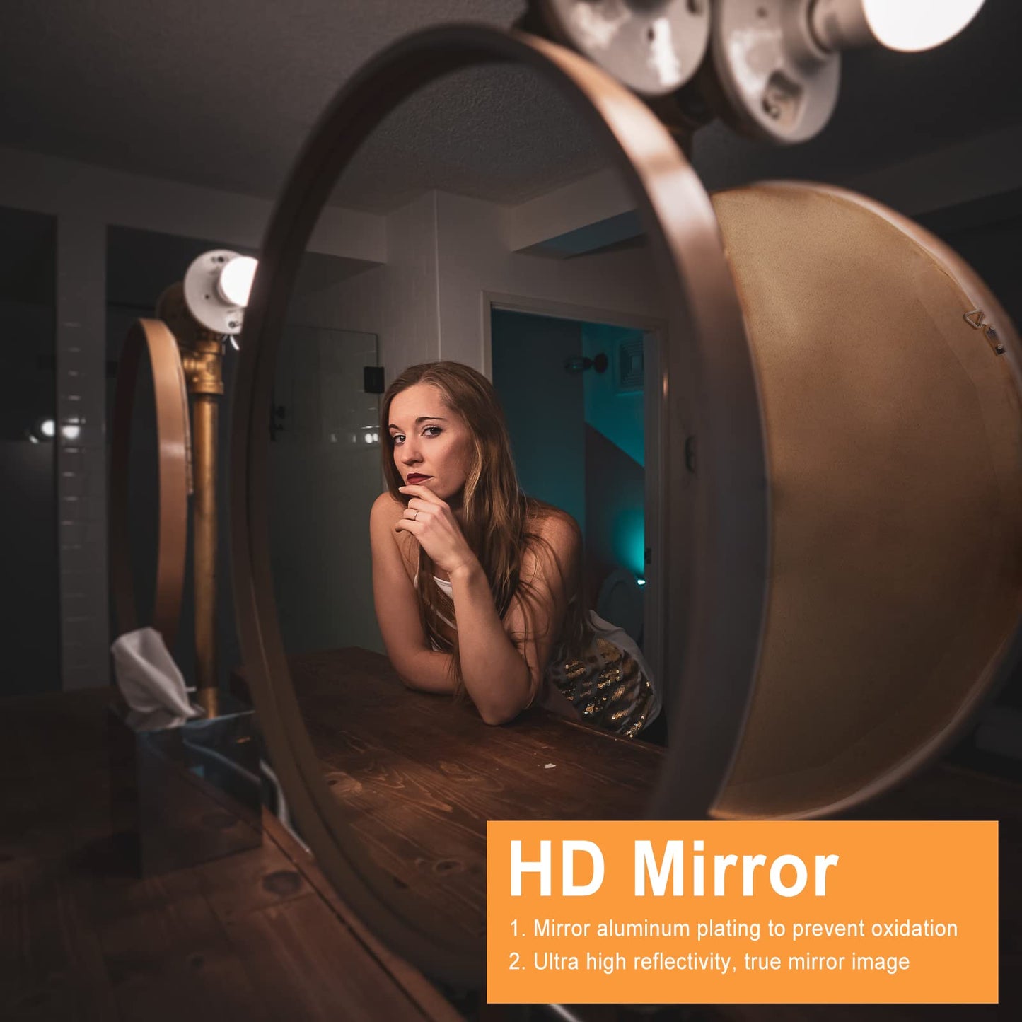 FRUMENSHIP Round Wood Frame Mirror 28 Inch, Brown Wall Circle Mirror for Bathroom, Nursery, and Wall Decor