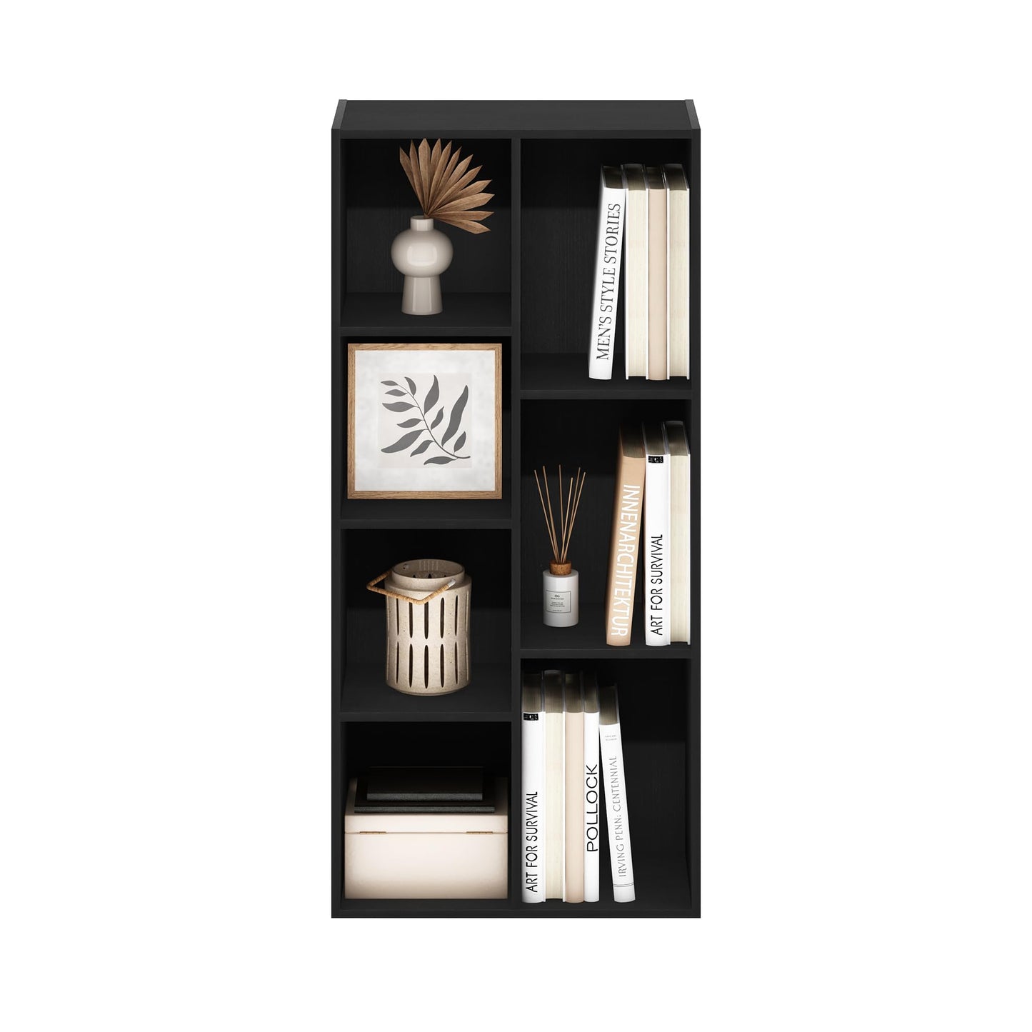 Furinno LUDER Book Shelf, 7-Cube Bookshelf, Bookcase with Open Shelves, 9.4 x 19.5 x 41.7, Easy Assembly, for Living Room, Bedroom, Home Office, Blackwood