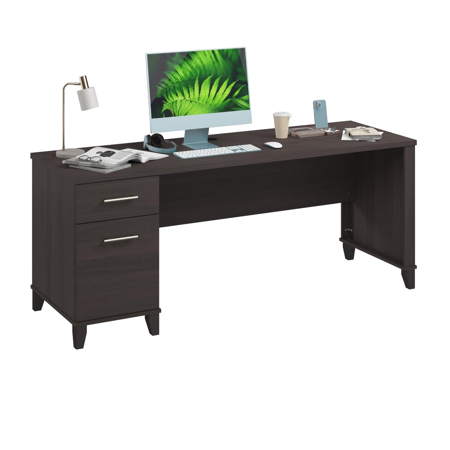 Bush Furniture 72-inch Home Office Desk with Drawers, Large Computer Table for Personal Workspace, Somerset Collection, Storm Gray