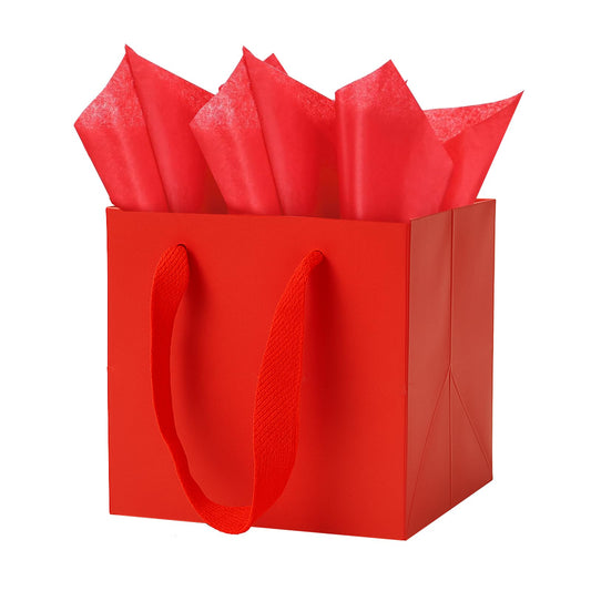 Aosric Red Gift Bags with Tissue Paper, 24 Pack 10x10x10 In Square Reusable Thick Paper Bag for Christmas, Halloween Treats, Wedding, Baby Shower, Birthday Party Favor, Return Gifts