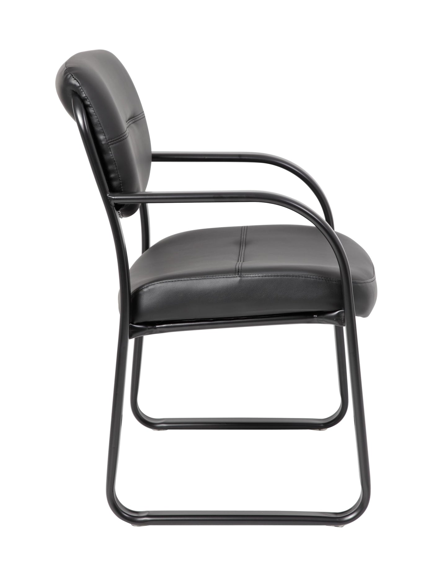 BOSS Office Products Leather Sled Base Side Guest Chair, Black