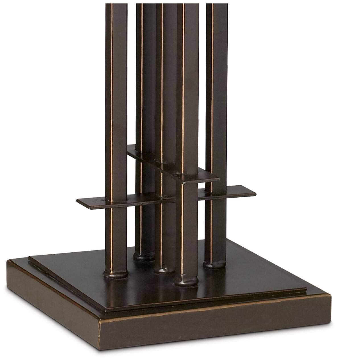 Franklin Iron Works Mission Tiffany Style Table Lamp Art Deco 26.25" High Wrought Iron Dark Bronze Brown Gold White Stained Glass Shade for Living Room Bedroom House Bedside Nightstand Home Office