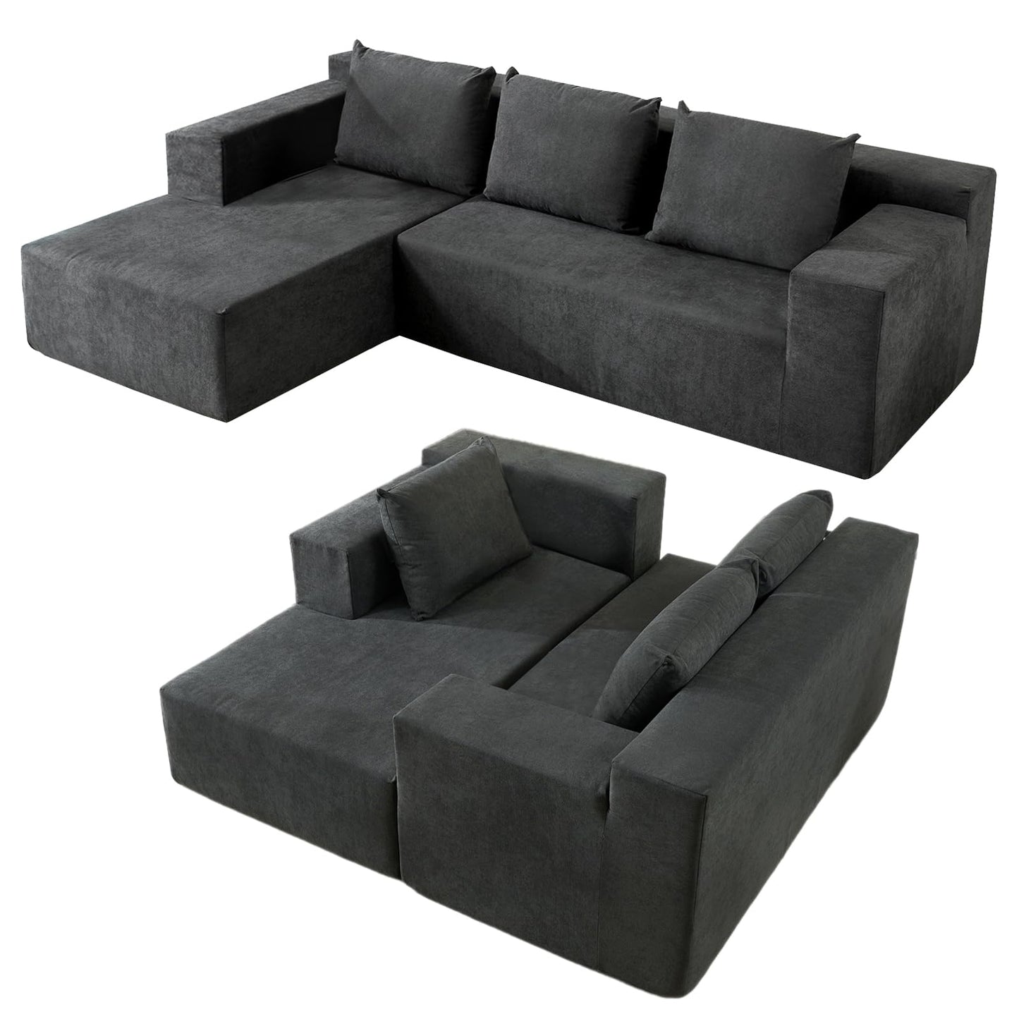Nigoone 103" Cloud Sectional Couches for Living Room, Boneless Couch with Chaise, Modern Minimalist Modular Couch, Free Combination Deep Seat Corner, No Assembly Required, Dark Grey