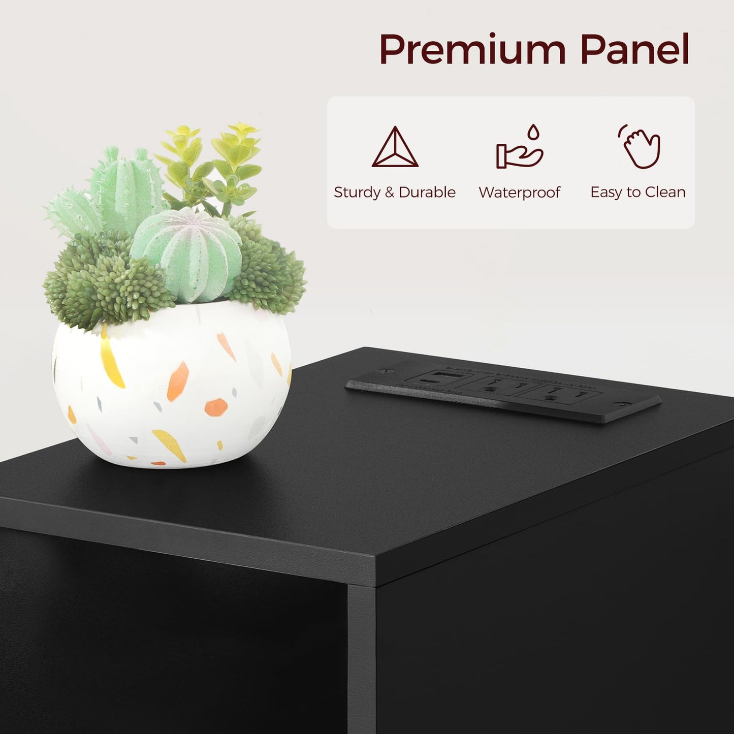 MAHANCRIS Narrow Nightstand, Narrow End Table with Charging Station, Skinny Bedside Table for Small Spaces, Mid Century Modern Night Stand for Bedroom, Living Room, Black ETBK30E01