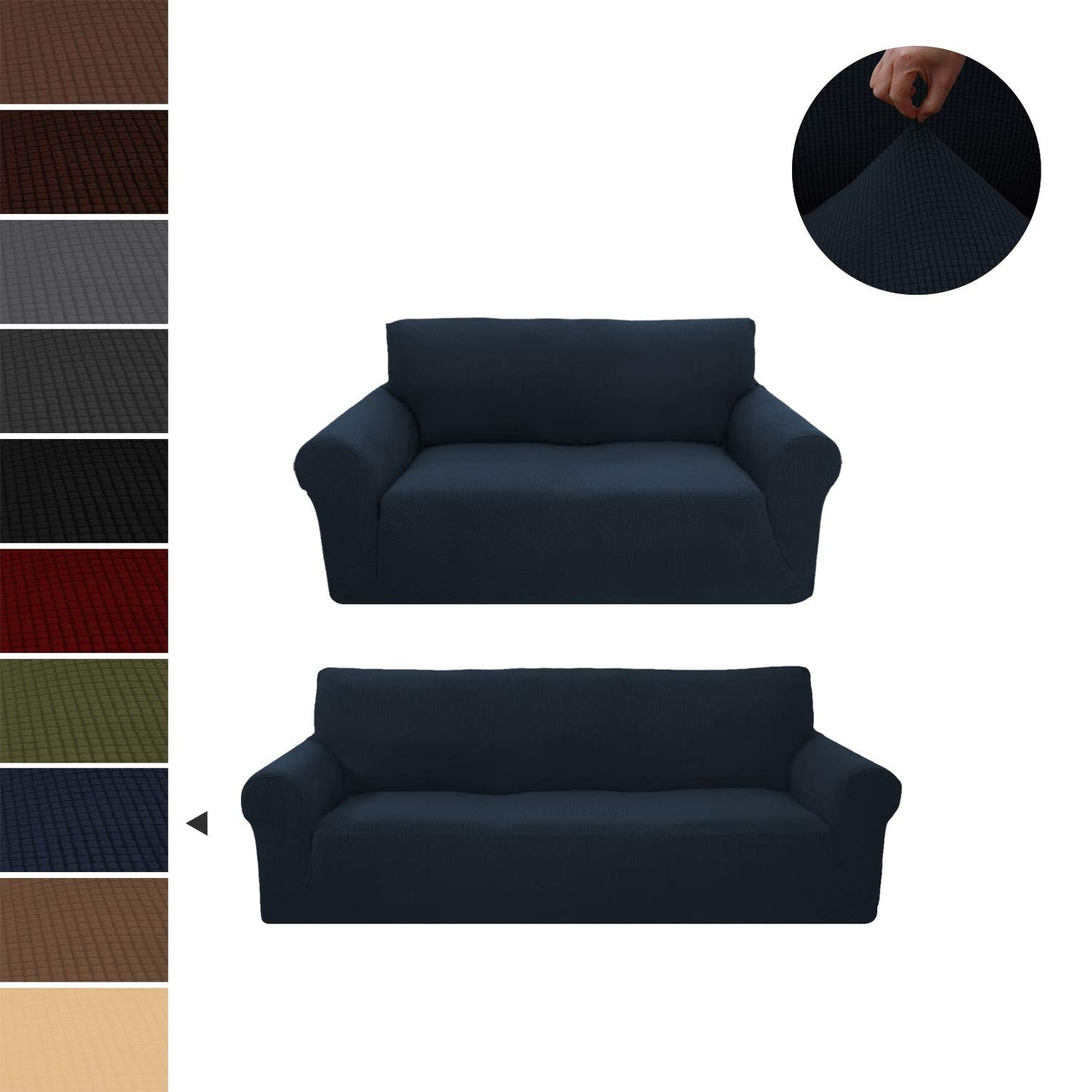 Sapphire Home 2-Piece Sofa and Loveseat Slipcovers, Couch and Loveseat Covers Set, Form fit Stretch, Wrinkle Free, Furniture Protector, Premium Brushed Sofa Covers for Living Room (Blue)