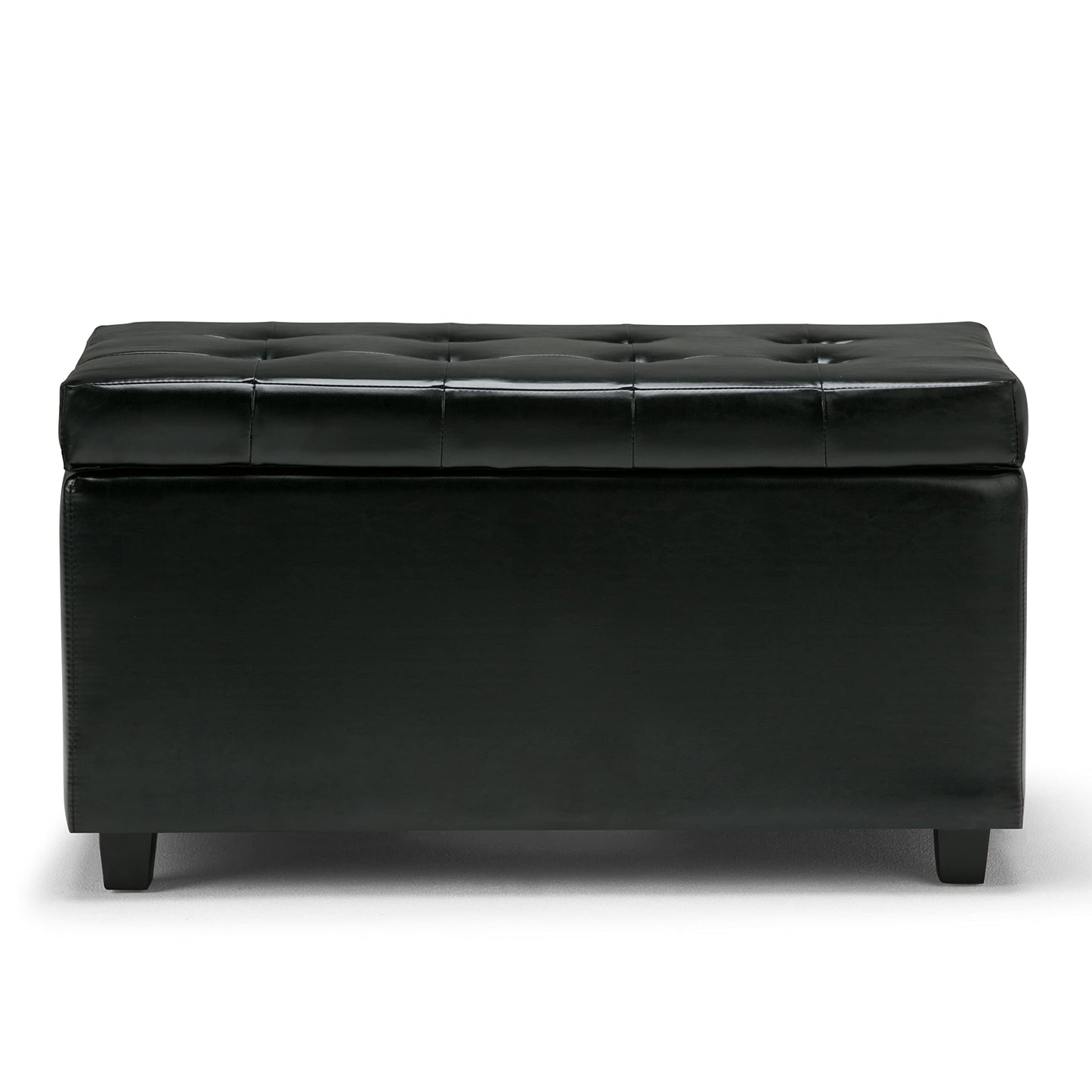 SIMPLIHOME Cosmopolitan Storage Ottoman - 34 inch Wide Upholstered Vegan Leather Rectangle Storage Ottoman Bench in Midnight Black, Transitional Tufted Ottoman for Living Room with Lift-Up Lid