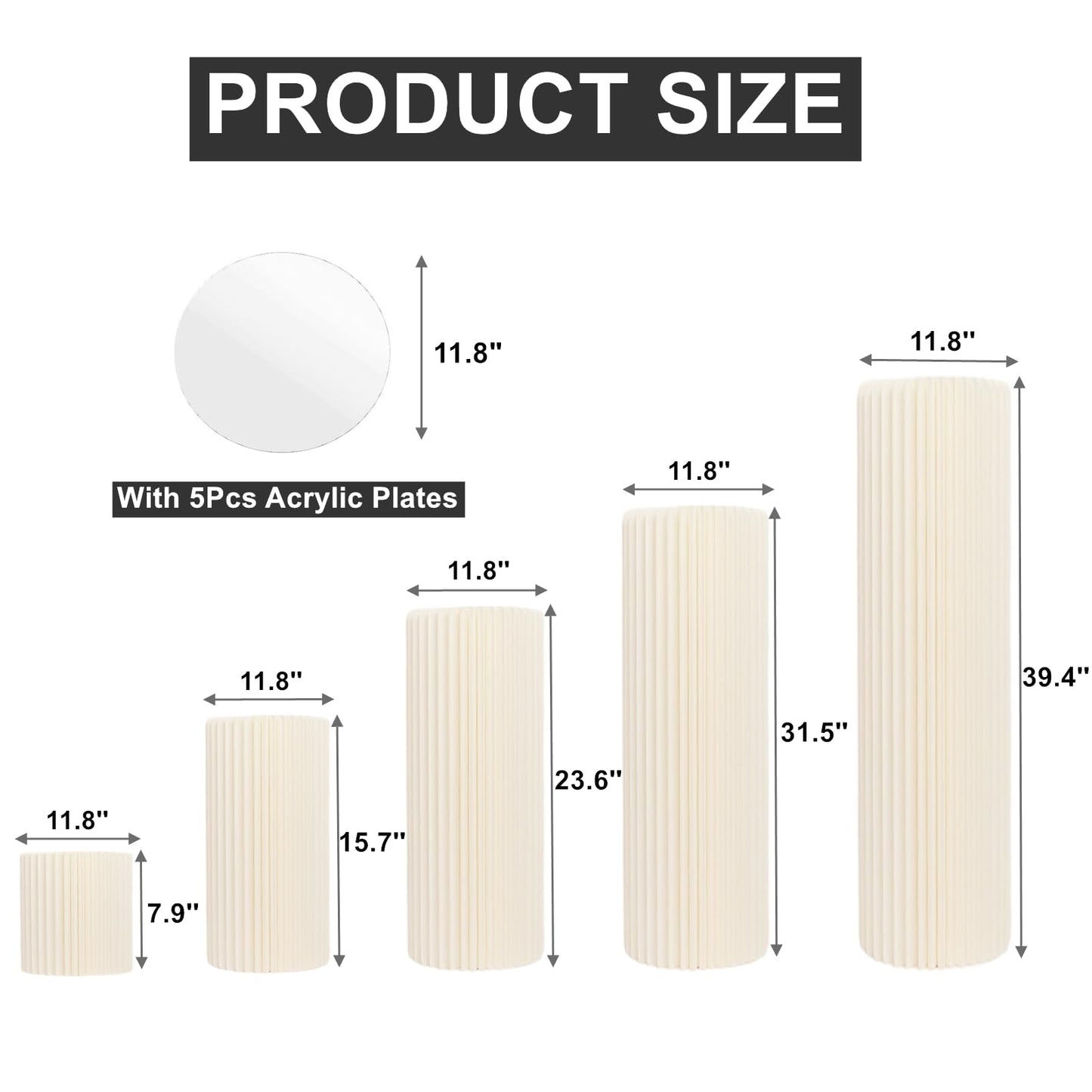 AHUAWA Cylinder Stands for Party 5Pcs Round Pedestal Stand Foldable Cardboard Columns Cylinder Tables for Parties Baby Shower Birthday Wedding Pillars Display Decoration