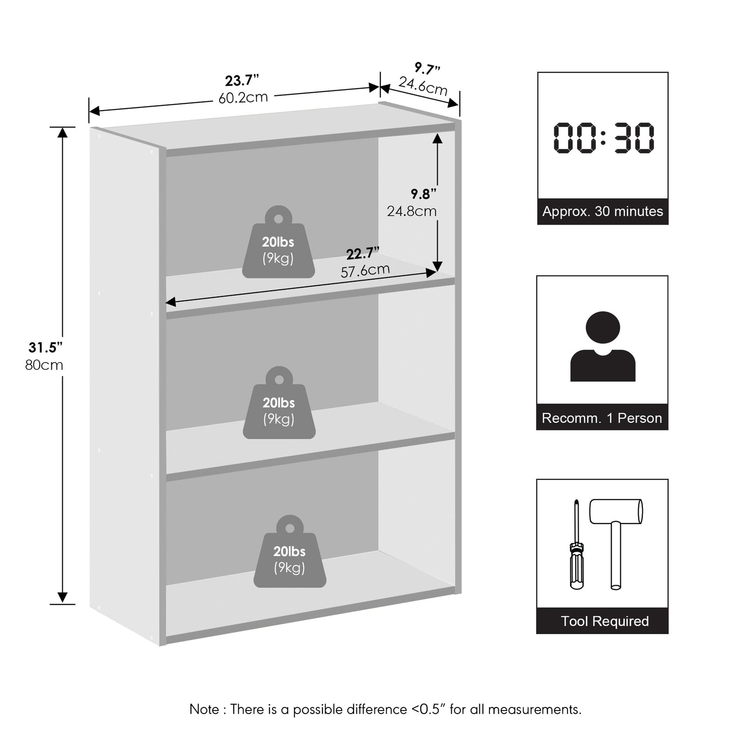 Furinno Reed Closet Organizers and Storage, 3-Tier Closet Organizer, Open Shelf Closet Storage, for Wardrobe, Bedroom, Living Room, Americano