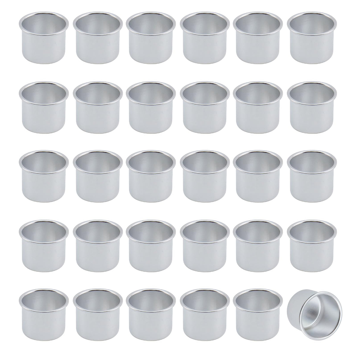 Pastlla 30Pcs Candle Cups Holders, 0.7 x 1 Inch Aluminum Metal Candlestick Holder Cup, Candle Inserts Drip Protectors for Wax Dripping Jar Candle Ramadan Valentine Christmas, Gold & Platinum (Silver