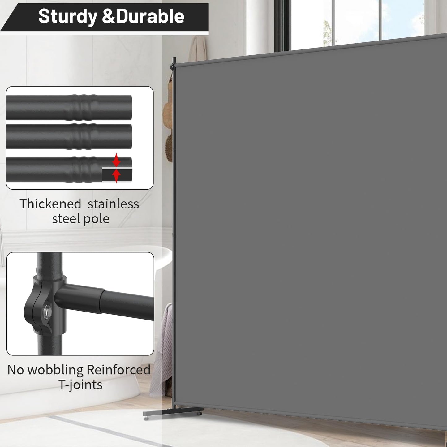 Room Divider, 72x72Inch Large Single Panel Privacy Screen for Room Separation,Free Standing Partition Wall with Thickened Fabric,Portable for Office,Bedroom,Patio,Gray