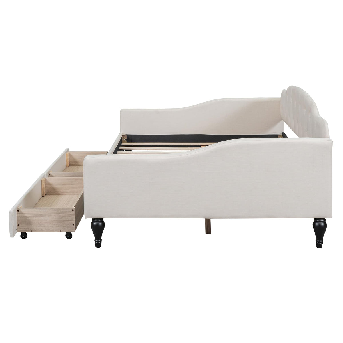 Acosure Full Size Upholstered Tufted Daybed with Two Storage Drawers,Linen Sofa Bed,Easy Assemble & No Box Spring Needed,Perfect for Small Space,Bedroom,Livingroom,Guest Room, Beige