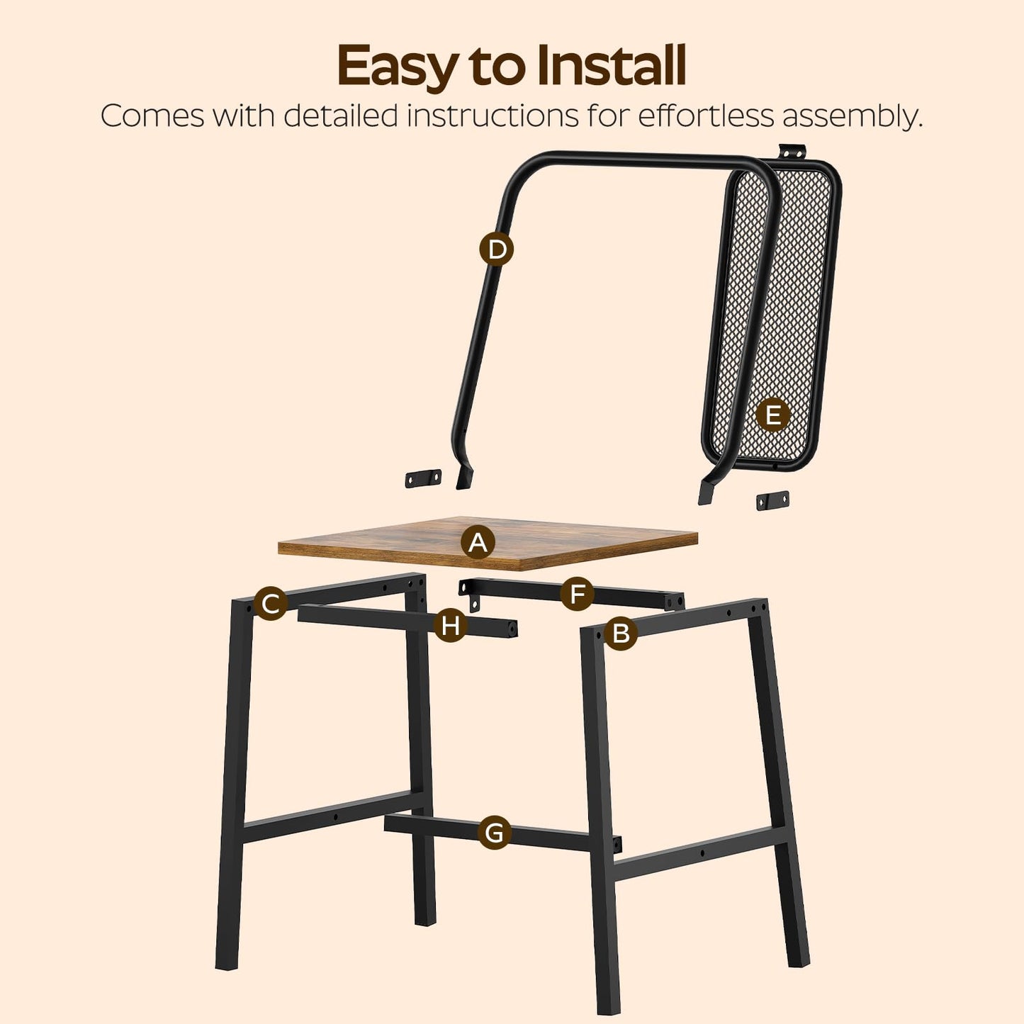 YATINEY Dining Chairs Set of 4, Wooden Kitchen Chairs, Farmhouse Dining Chairs with Back Support, for Living Room, Kitchen, Rustic Brown and Black CY01L4BRN1
