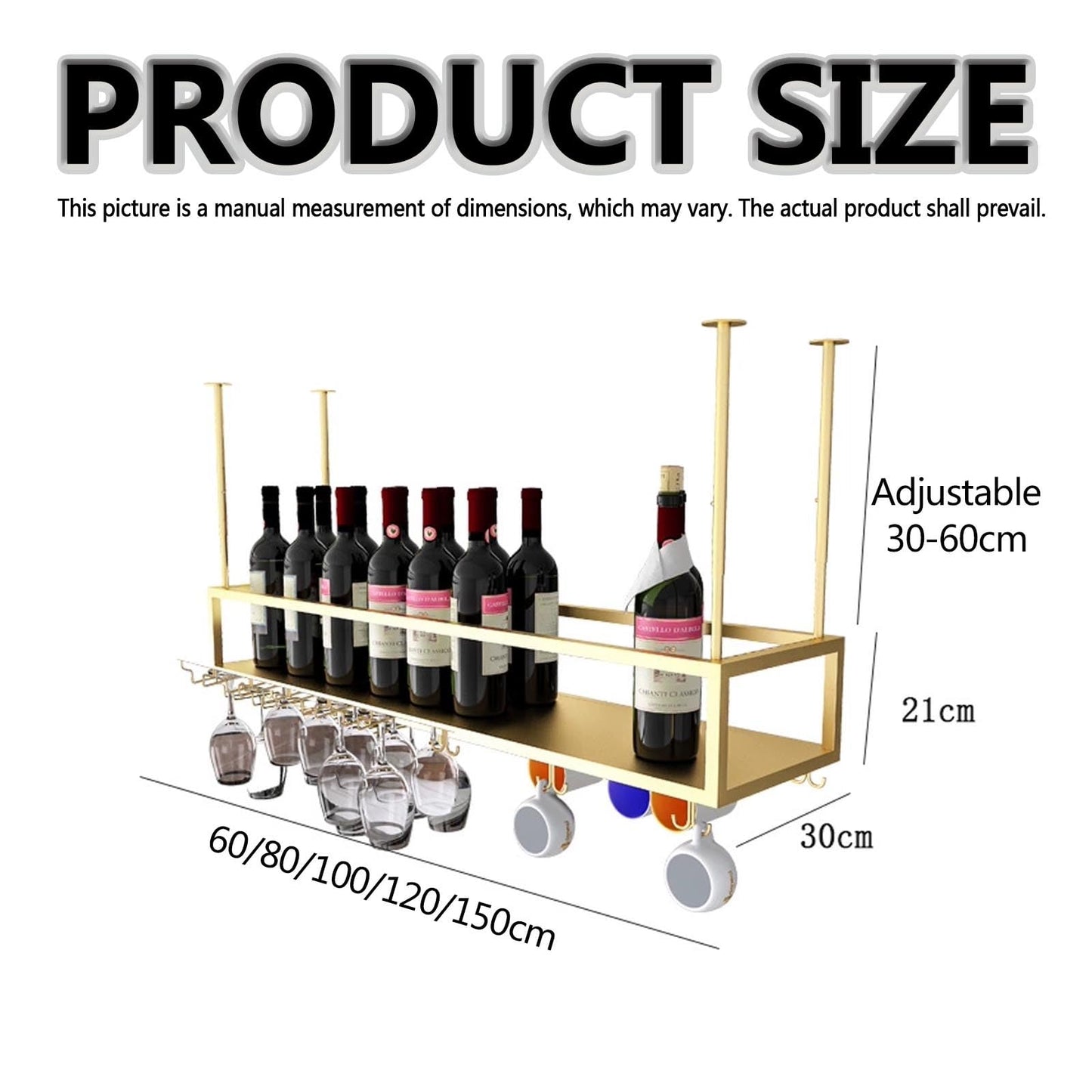 GYRHNNP Modern Metal Hanging Cafe Wine Bottles Racks Ceiling Shelf Wine Racks for Home Bar Display Floating Storage Shelves Wine Cups Hanging Rack Wall Mounted Wine Bottle Glass Holder.(Bl