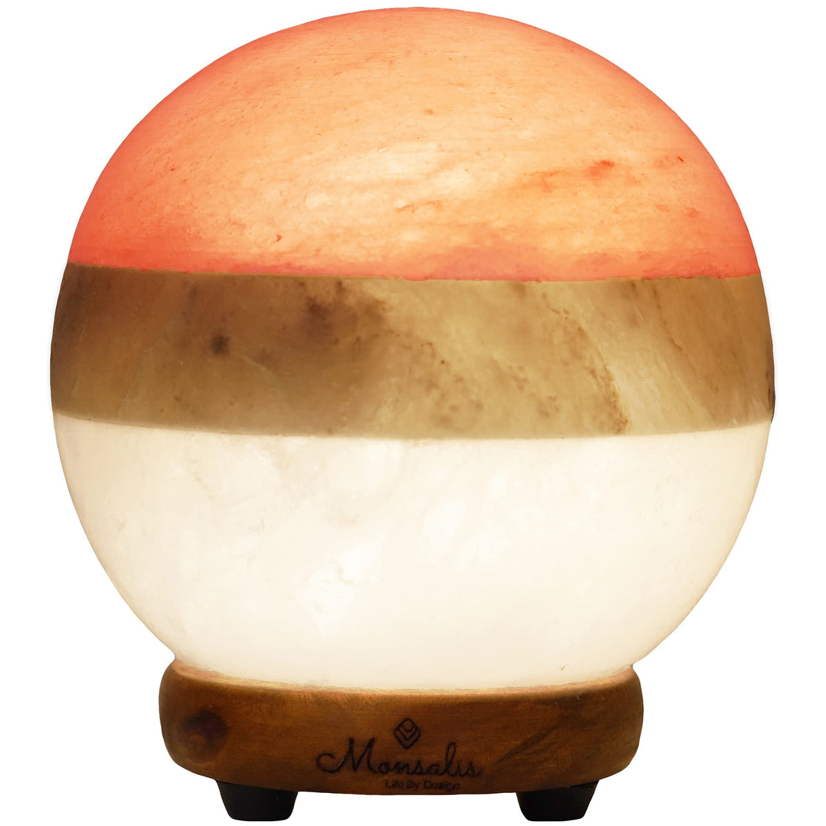 MONSALIS Dual Illumination Salt Rock lamp - Modern Globe Pink White and Grey Design of Salt Lamps with dimmer, Adjustable Glow. 100% Real Himalayan Crystal Round Salt Night Light