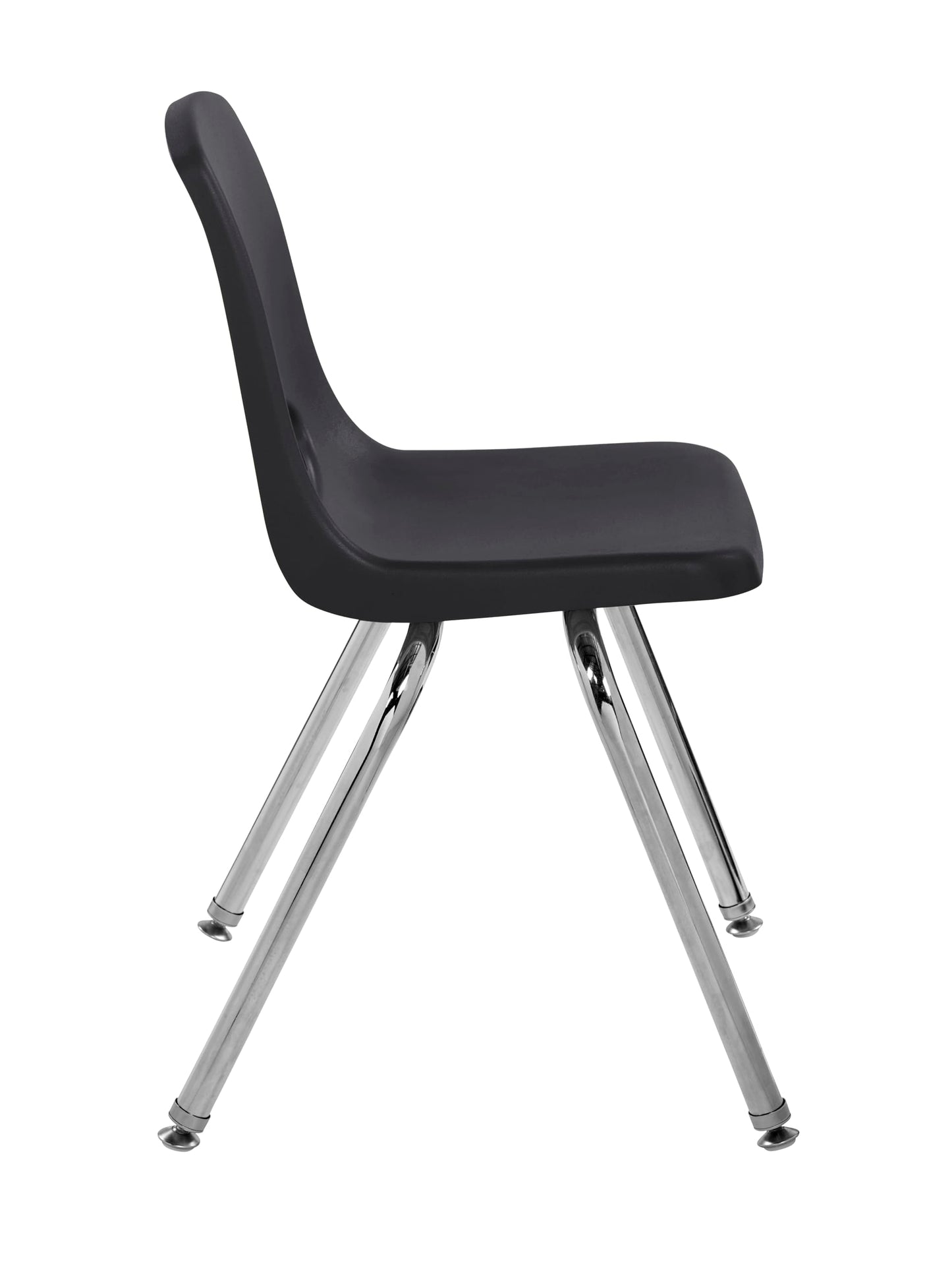 FDP 16" School Stack Chair, Stacking Student Seat with Chromed Steel Legs and Nylon Swivel Glides for in-Home Learning or Classroom - Black (4-Pack), 10383-BK