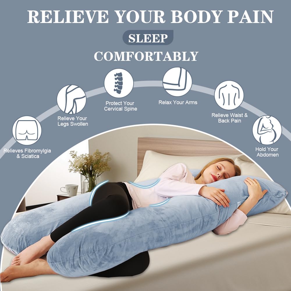 Chilling Home Pregnancy Pillows - U Shaped Maternity Pillow for Pregnant Women with Velvet Removable Cover - 55 inch Pregnancy Pillows for Sleeping - Body Pillows for Adults Full Support - Grey