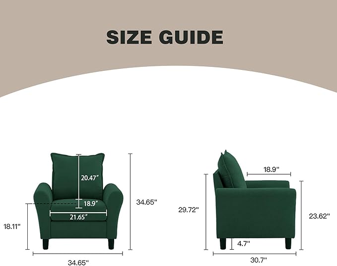 Mid-Century Accent Chair, Modern Linen Fabric Armchair