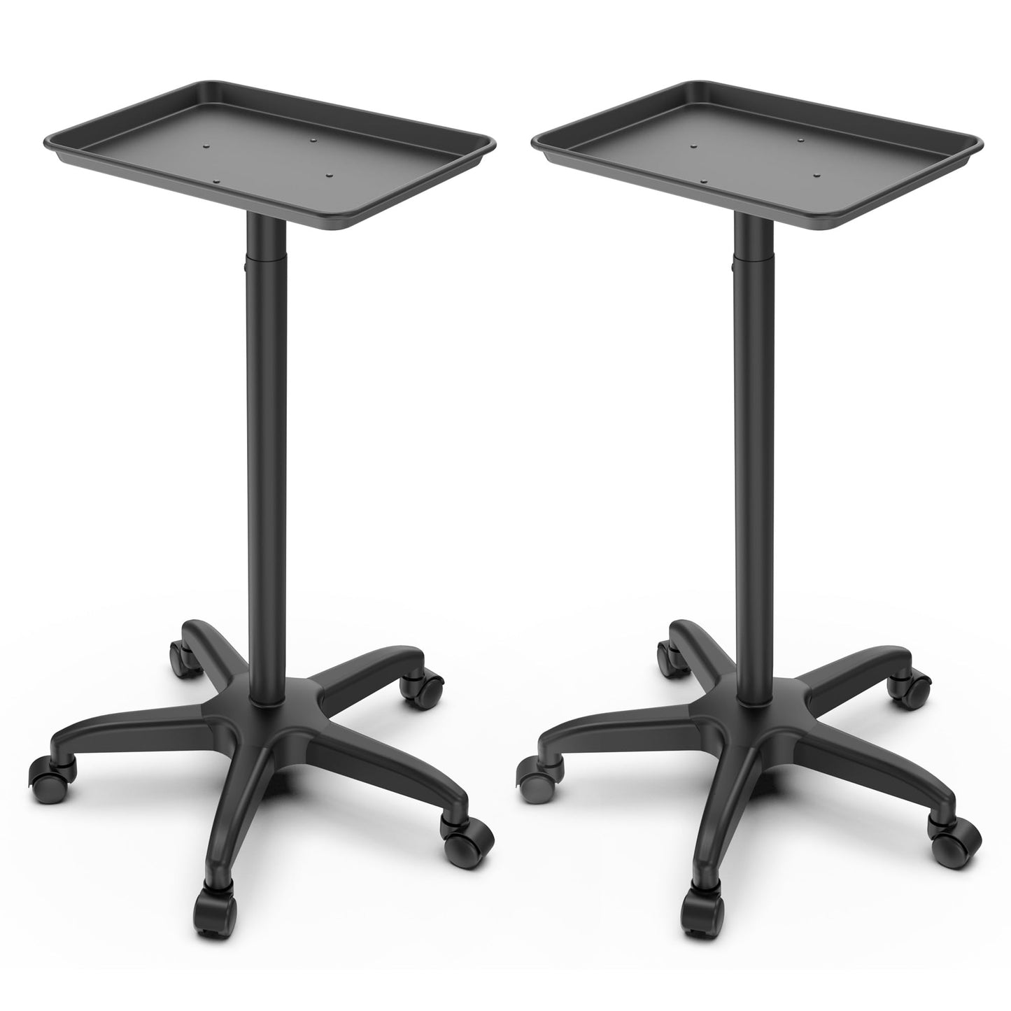 TASALON Black Aluminum Salon Tray on Wheels, 2pcs Adjustable Instrument Tattoo Tray Cart with Wheels, Rolling Tray for Hairstylist, Spa, Medical