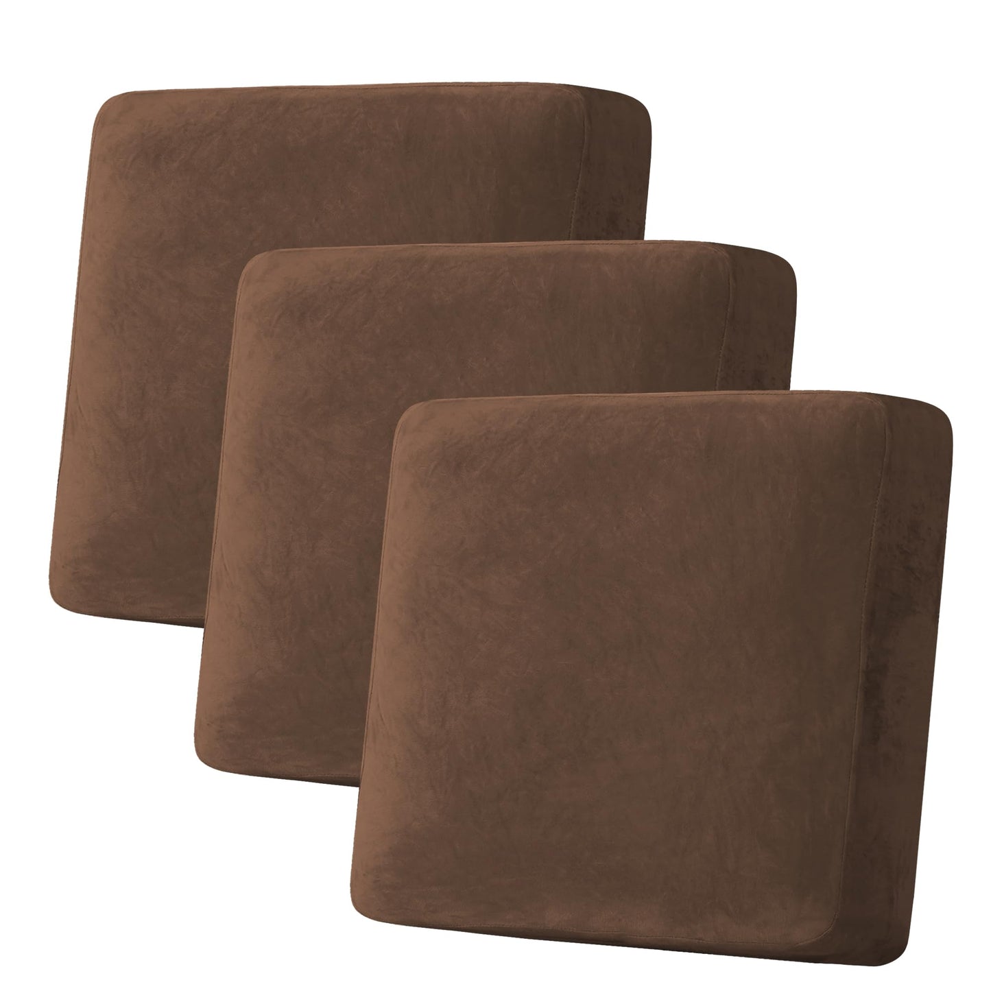 H.VERSAILTEX Velvet Stretch Couch Cushion Cover Plush Cushion Slipcover for Chair Loveseat Sofa Cushion Furniture Protector Seat Cushion Sofa Cover (3 Piece XL Sofa Cushion Covers, Caramel Cafe)