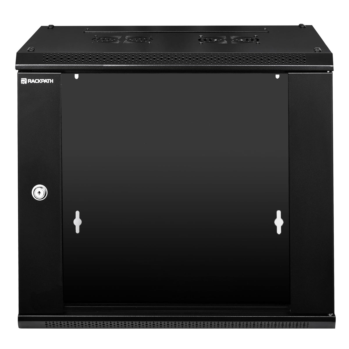 RackPath 9U Wall Mount Network Rack Cabinet – Quiet Cooling Fan, Locking Glass Door, 17.7" Deep (450mm), Removable Locking Side Panels, Fits 19" IT & A/V Equipment
