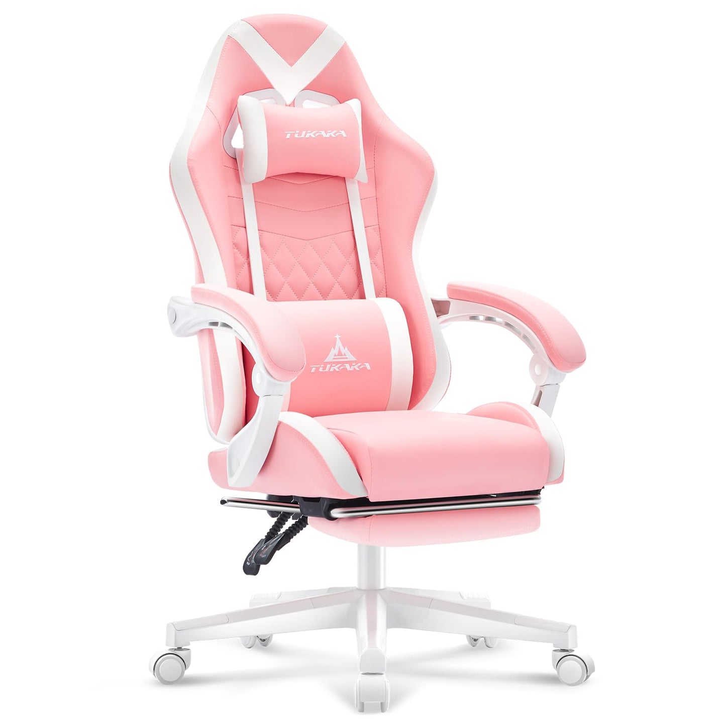 TUKAKA Pink Gaming Chair,Ergonomic Massage Computer Office Desk Chai r with Footrest,Pocket Spring Cushion,Reclining Leather Adjustable Gamer Chair with Headrest and Lumbar Support,Pink