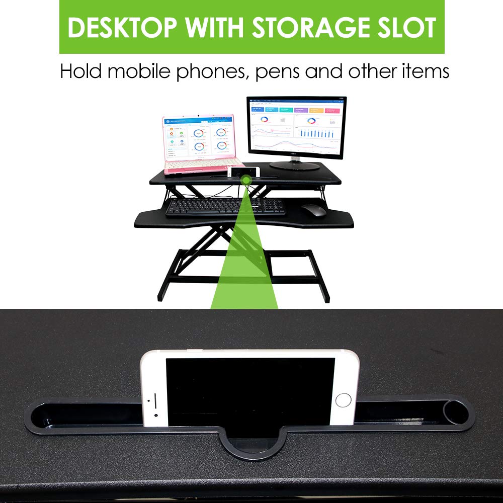 NEWPUTE Standing Desk Converter 32 Inch - Height Adjustable Desk Riser with Keyboard Tray, Wide Sit Stand Workstation for 2 Monitors for Office & Home, Black