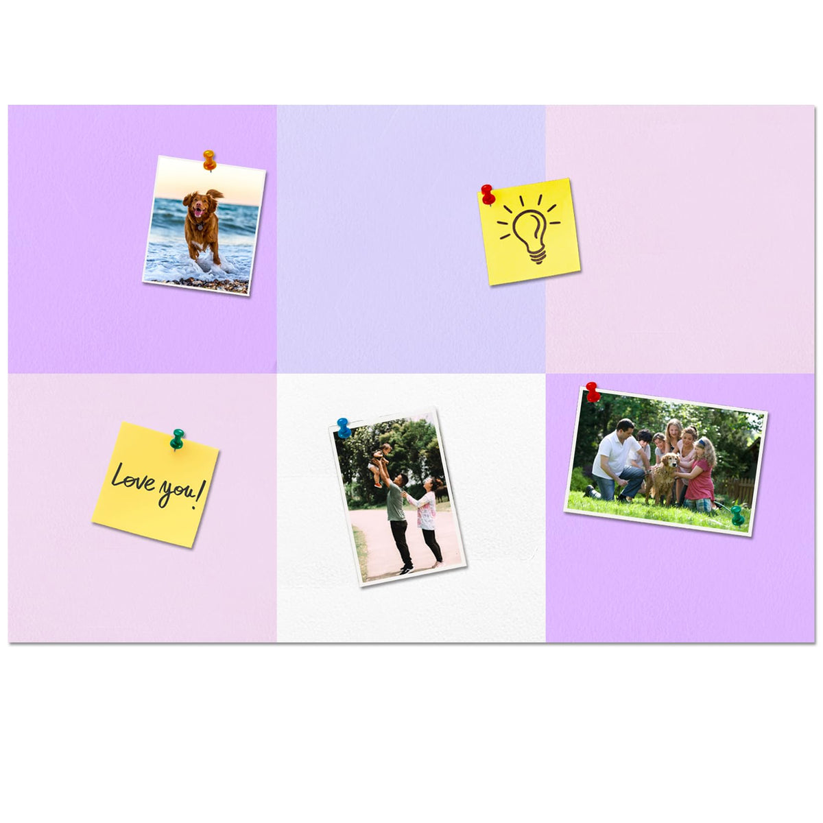 HULAVO Square Felt Cork Bulletin Board Tiles, Self Adhesive DIY Felt Pin Board for Wall 30" x 20" with 35 Pushpins for Office School Home Wall Decor Stickers Memos Photos Display (Purple+Pink)