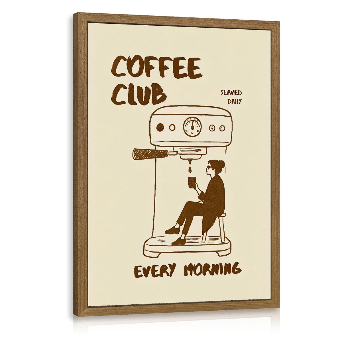 PORENY Funny Coffee Club Wall Art, Modern Minimalist Coffee Bar Decor, Cafe Kitchen Poster Print, Trendy Cafe Station Canvas Painting, Espresso Lover Artwork for Office Wood Framed 16x24 Inch