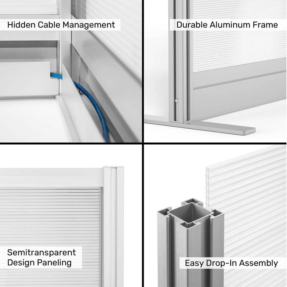 Luxor PPWL009 Modular Wall, 70"W x 48"H Corrugated Plastic Panel with Gray Frame, Lightweight Translucent Office Partition for Privacy, Freestanding and Reconfigurable Room Divider