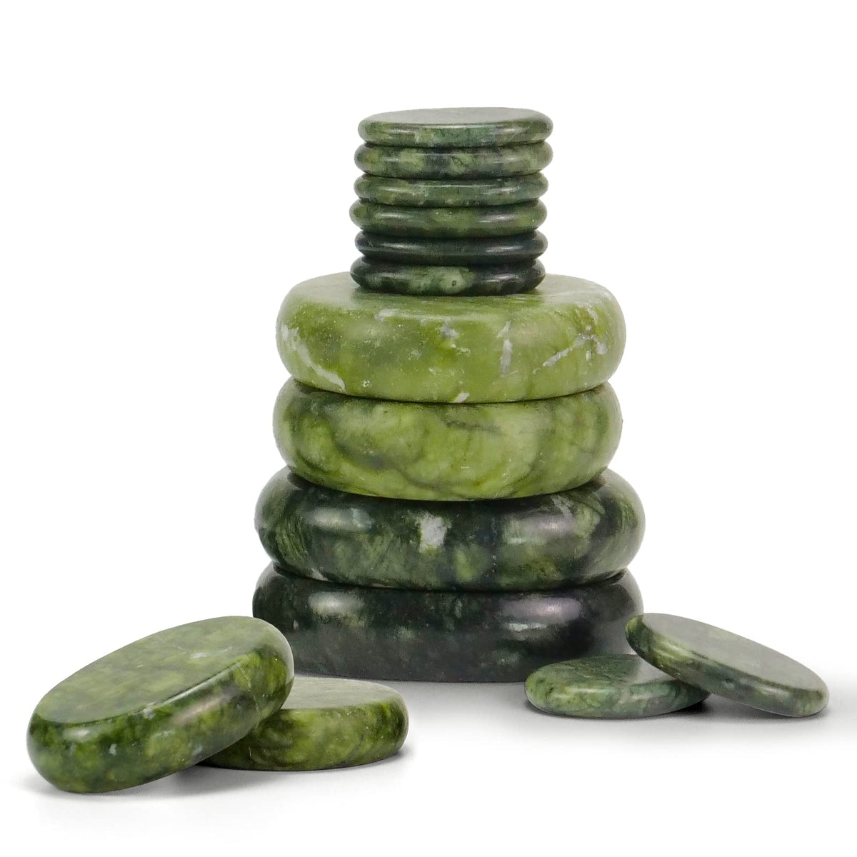 Windfulogo 16Pcs Large Hot Massage Stones Set Natural Green Jade Heated Warmer Stone for Spa Massage 776834