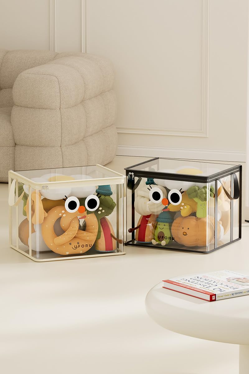 Reflygen Book Storage Bag,Zippered PVC Plastic Toy Storage Bag,Ideal For Organizing Plush Toys,Books And Clothing，Transparent Plastic Storage Box(Black 1 Piece)