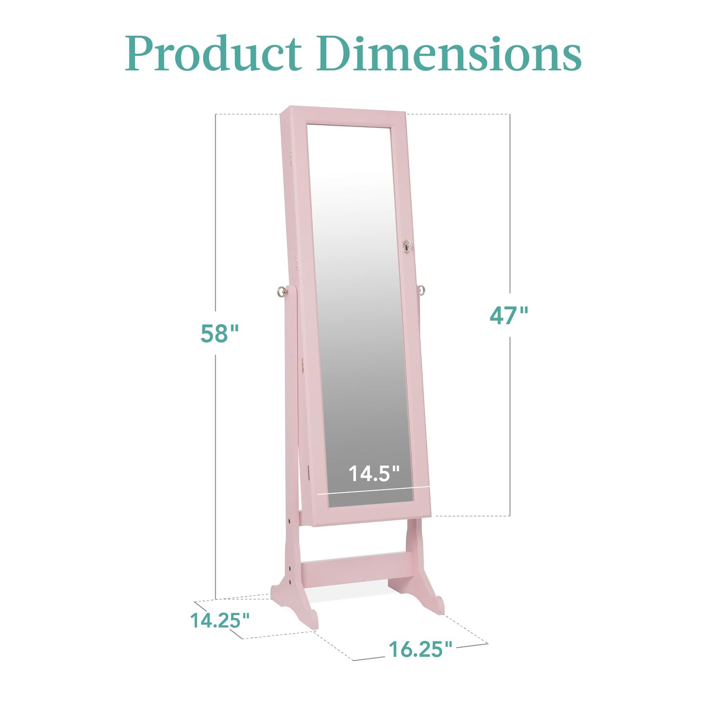 Best Choice Products Freestanding Jewelry Armoire Cabinet, Full Length Standing Mirror, Lockable Makeup Storage Organizer, w/Velvet Lining, 3 Angles, Lock, Accessory Pouch, 5 Shelves - Dusty Pink