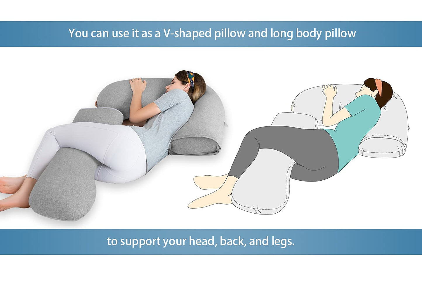 INSEN Pregnancy Pillow for Sleeping, L Shaped Body Pillow for Side Sleeping, Detachable Pregnancy Pillow with Full Body Support