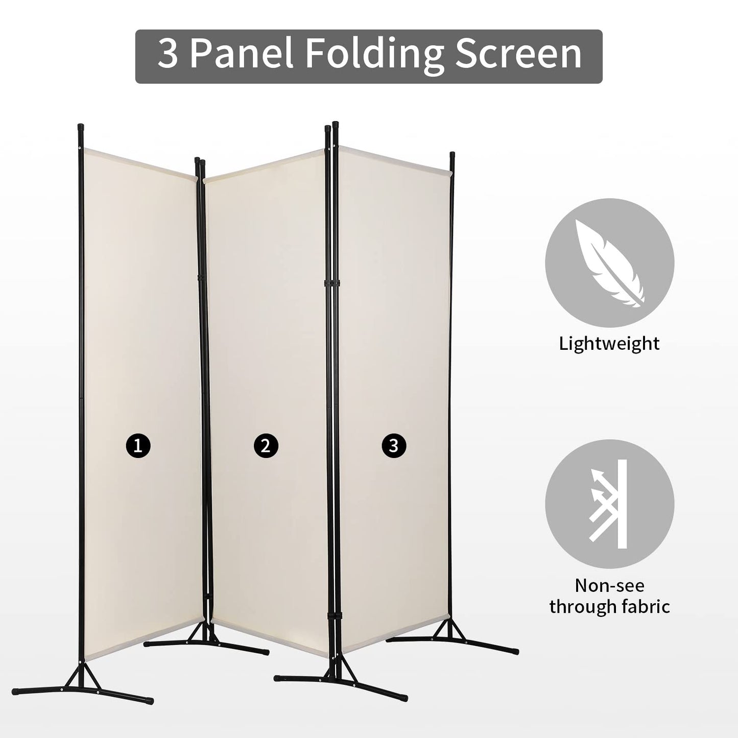 PayLessHere 3 Panel Room Divider Folding Privacy Screen 5.9FT Partition Room Separators with Metal Frame Portable Freestanding Room Divider for Bedroom,Office,Dining Room,Living Room,Beige
