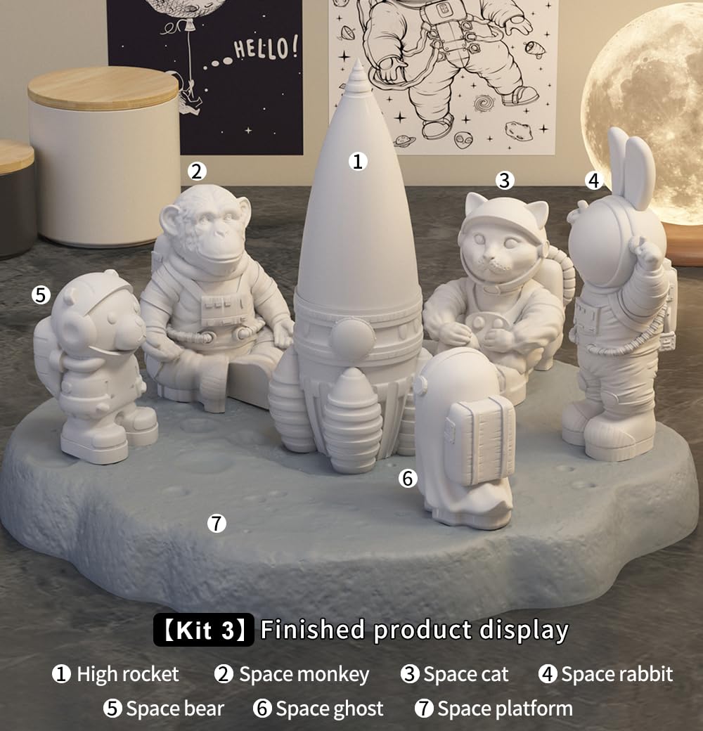 Space Planet Resin Molds Silicone，【4-Piece Set】 Epoxy Resin Space Astronaut Silicone molds,3D Resin Spaceballs Molds, Small Rocket Silicone Model, Space Rabbit DIY Gift Sets for Teens(【Kit 2】)