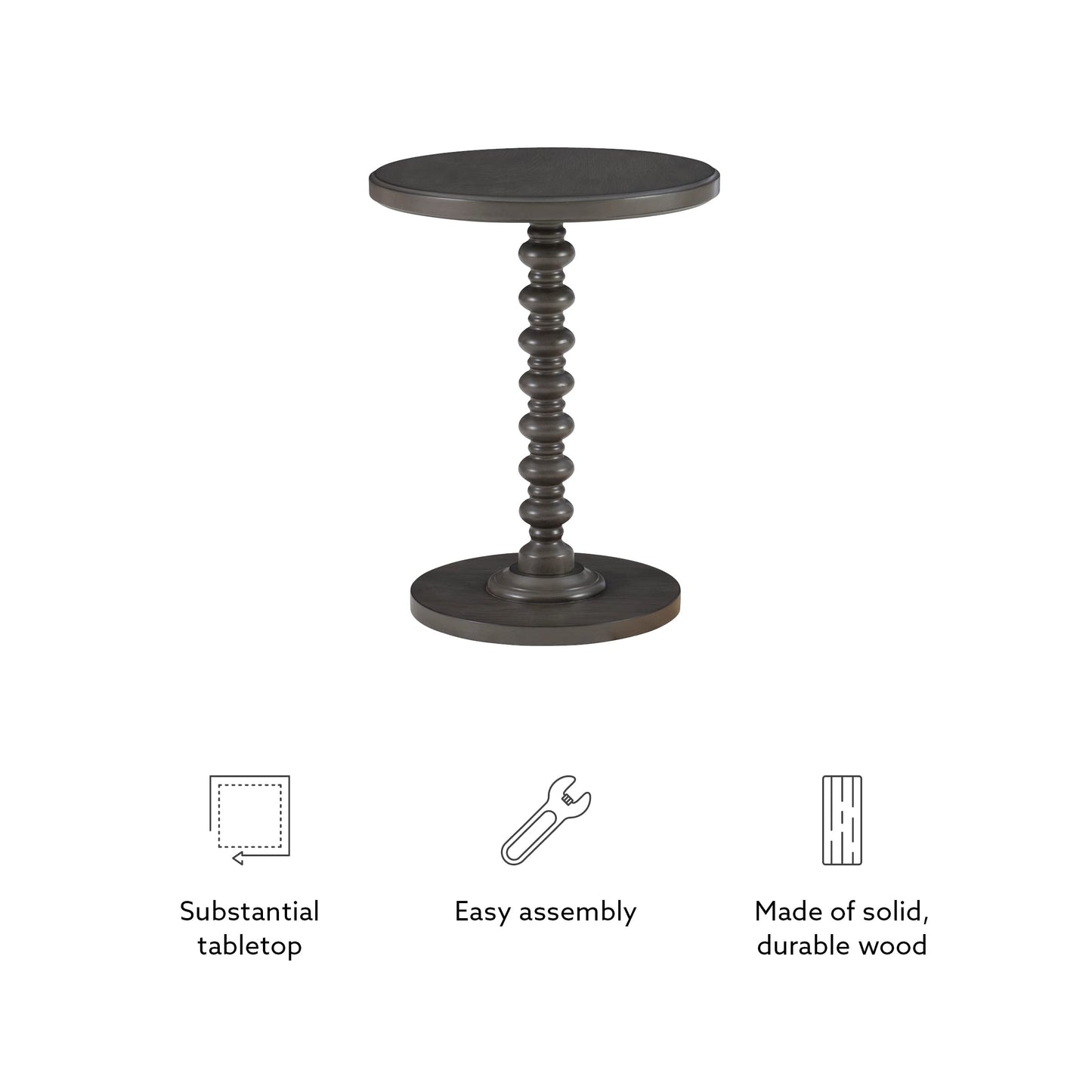 Powell Tarkin Round Dark Grey Turned Spindle Pedestal Side Accent Table