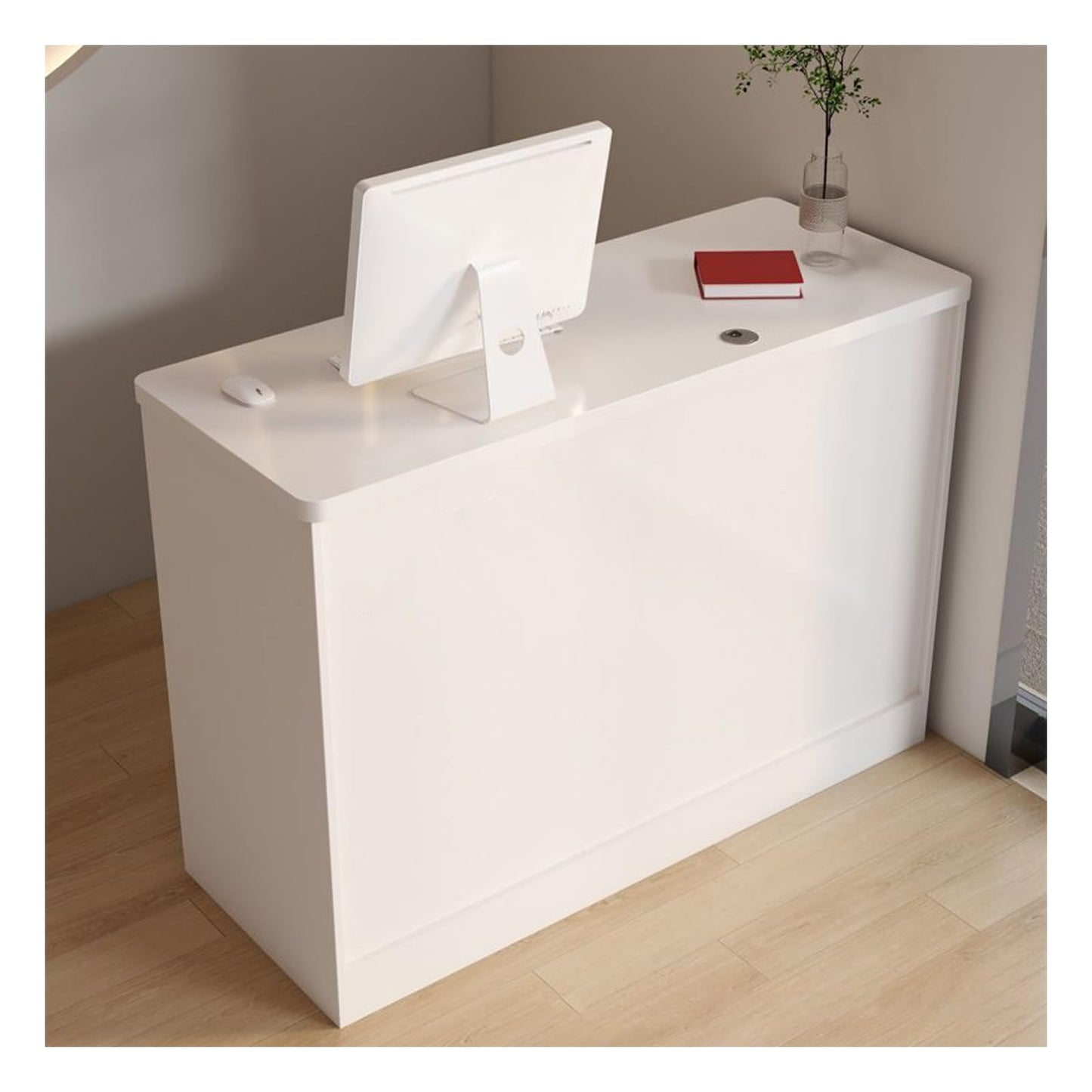 Modern Reception Desk with Lockable Drawers & Storage Cupboard, Lockable Sales Desk with Drawer - Modern Office Reception & Retail Checkout Counter for Beauty Salons, Lobbies & Shops，（White，