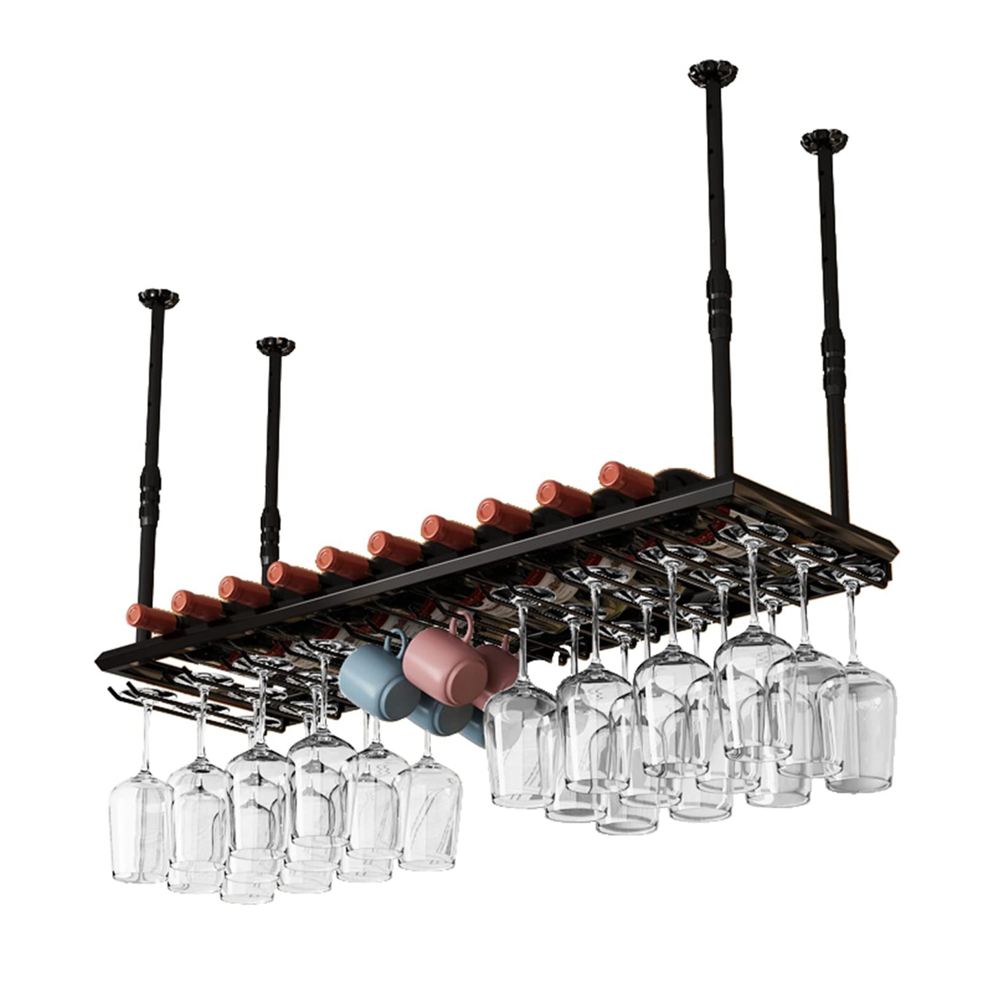Wine Rack Wine Shelf Ceiling Adjustable Hanging Metal Wine Holder Floating Iron Bottle Holder Wine Shelf Storage Shelve for Bar Cafe Kitchen Party