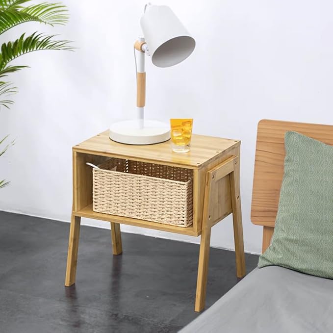 KKTONER Modern Bamboo Nightstands End Tables Bedroom