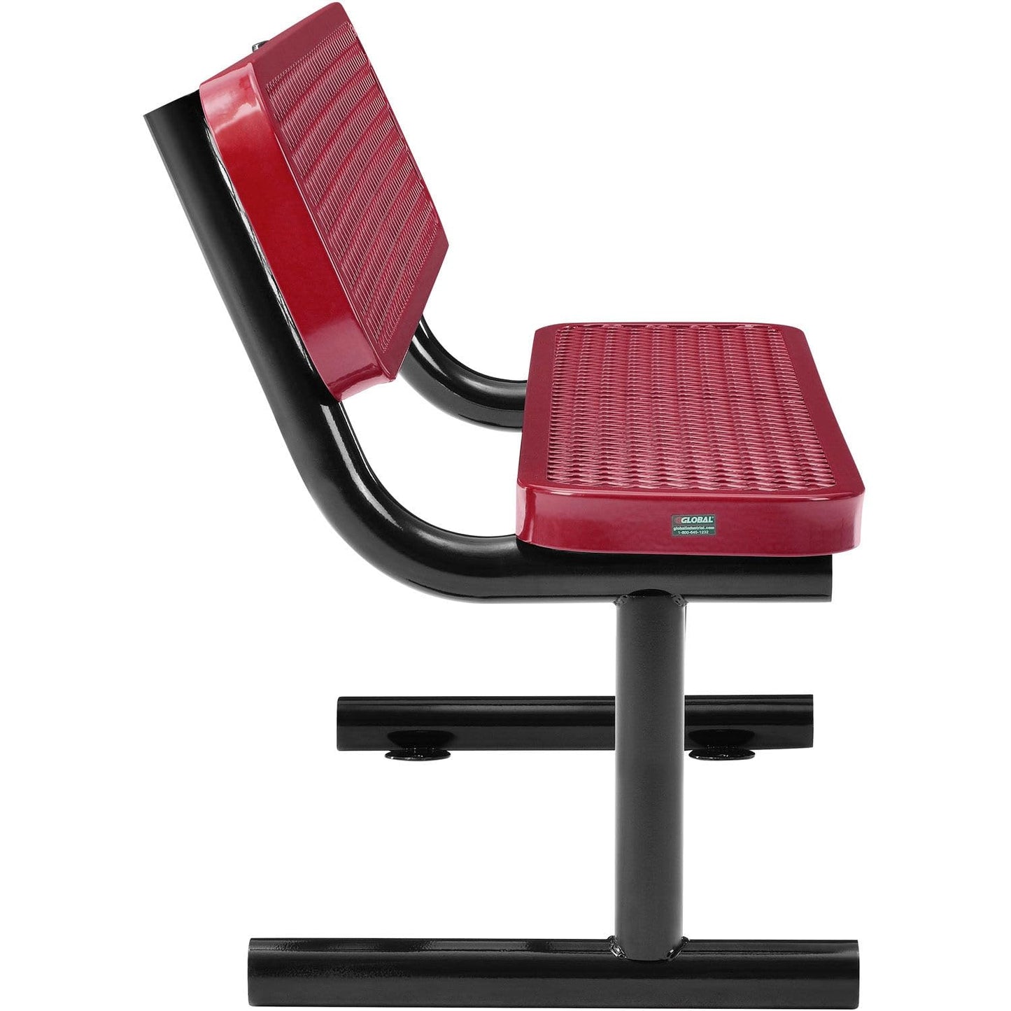 Global Industrial 48" L Outdoor Steel Bench with Backrest, Expanded Metal, Red