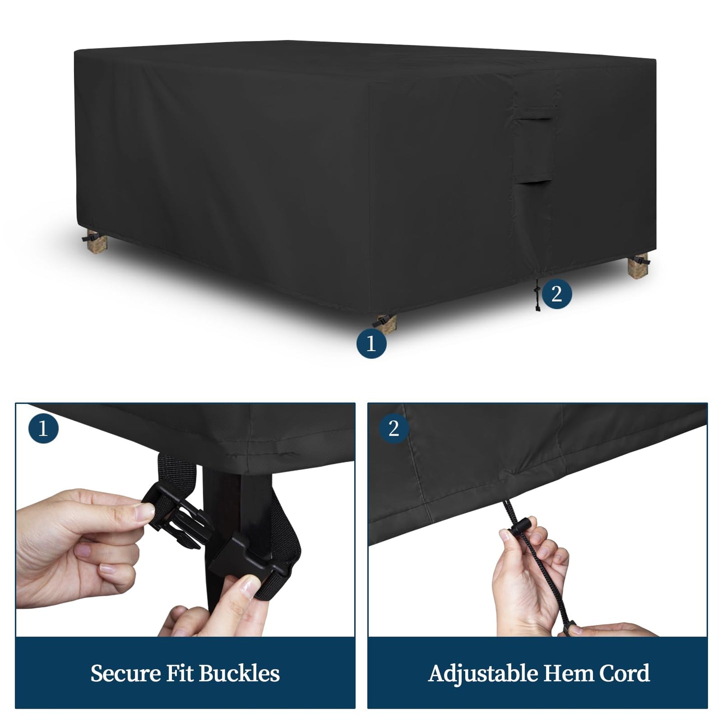 Easy-Going Rectangle Patio Furniture Cover Waterproof Outdoor Dining Table and Chair Cover Anti-UV Outside Sectional Sofa Set Covers (110"L x 84"W x 28"H, Black)