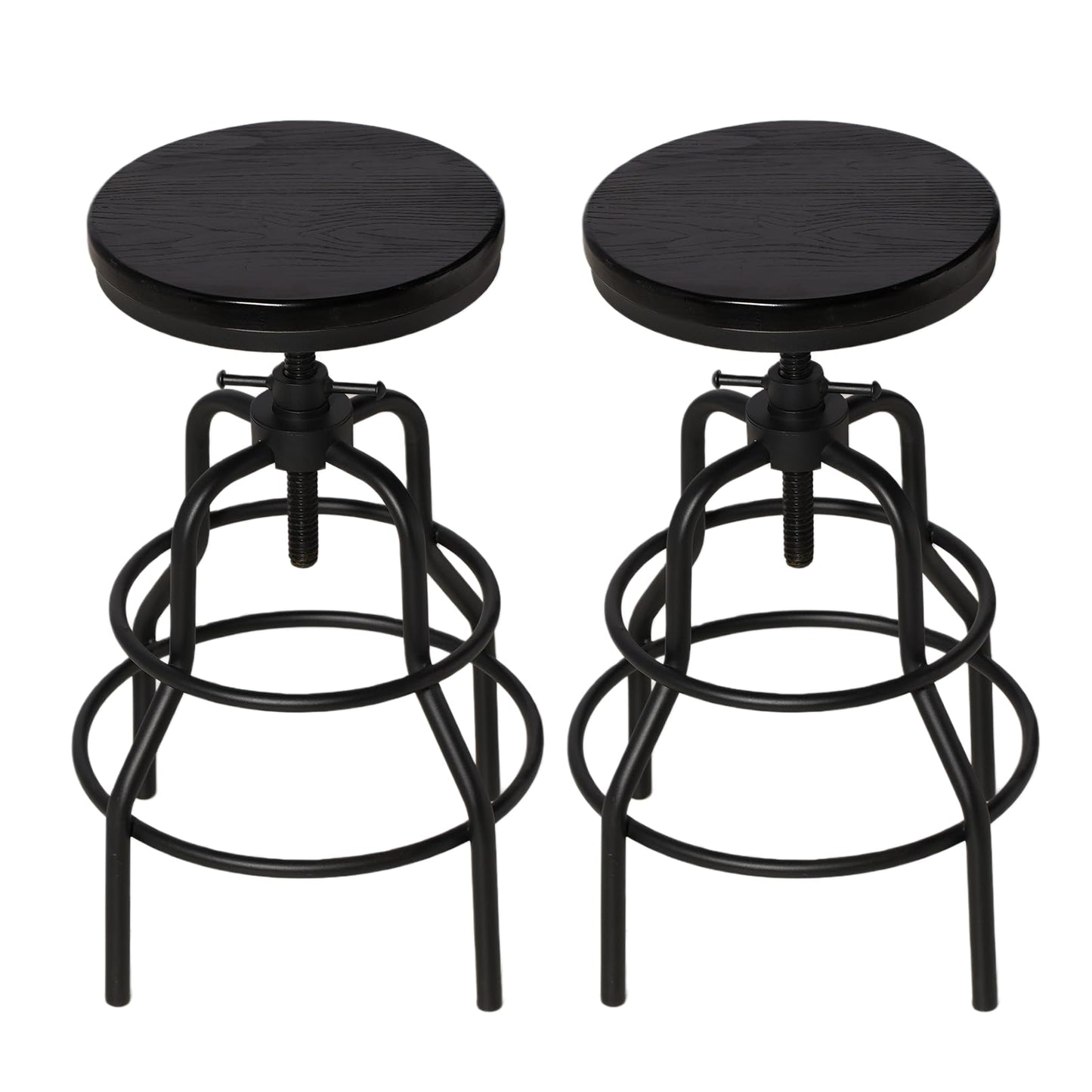 LOKKHAN Vintage Industrial Bar Stool-Rustic Swivel Bar Stool-Round Walnut Wood Metal Stool-Counter/Bar Height Adjustable Pipe Stool-Cast Steel Stool 23.62"-29.52" (Set of 2)