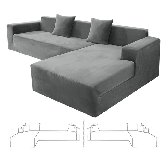 ZNSAYOTX 2026 Soft Velvet Sectional Couch Covers, Luxury Plush Slipcovers with Elastic Bottom for L Shape Sectional Sofa, 2 Pcs Pet Friendly Protector (3 Seat Couch + 2 Seat Chaise, Grey)