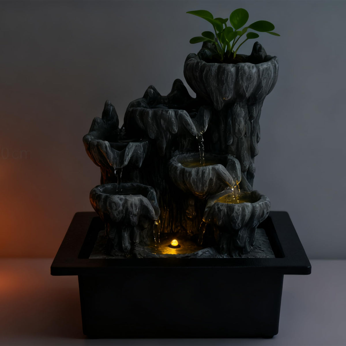 BIASUNS Indoor Cave Rock Waterfall Fountain with Warm Light,Tabletop Fountain with Planter Niche, Zen Water Feature for Home Office Desk Decor