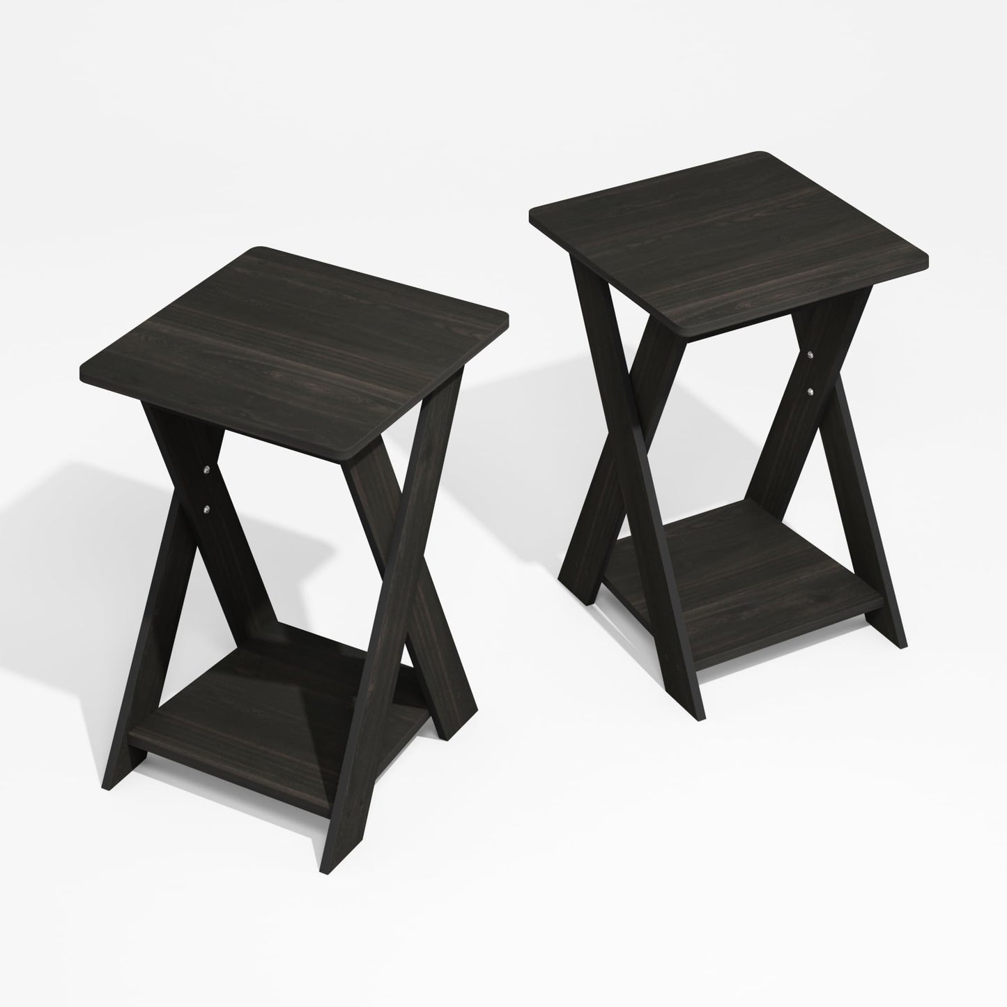 Furinno Modern Simplistic Side Table Set of 2, X-Legs End Table with Open Shelf, Criss-Crossed Night Stand, Bedside Table, for Living Room, Bedroom, Black Espresso