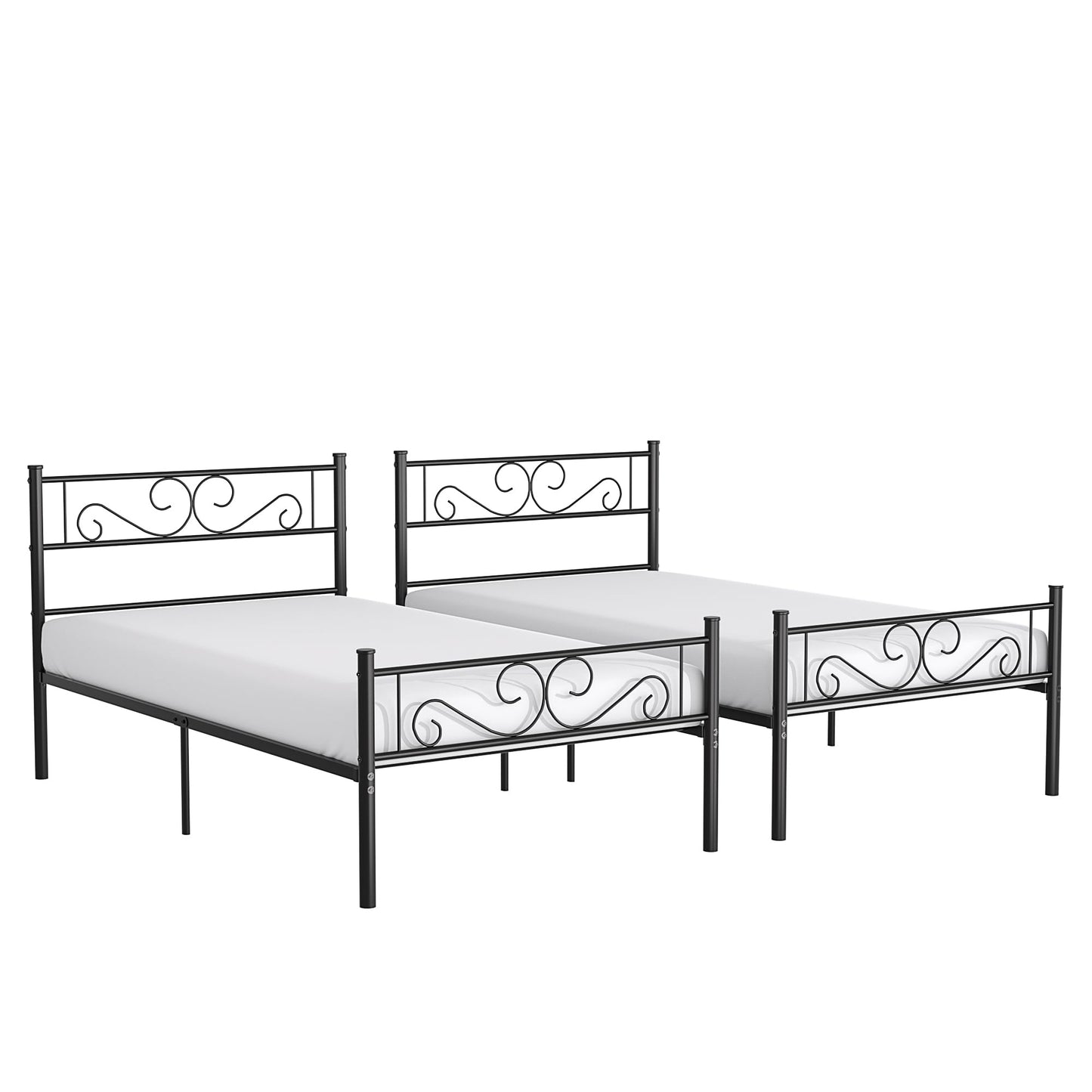 VECELO Twin Size Bed Frame with Headboard, 14 Inch Metal Platform Mattress Foundation, No Box Spring Needed, Easy Assembly, 2 PCS, Matte Black