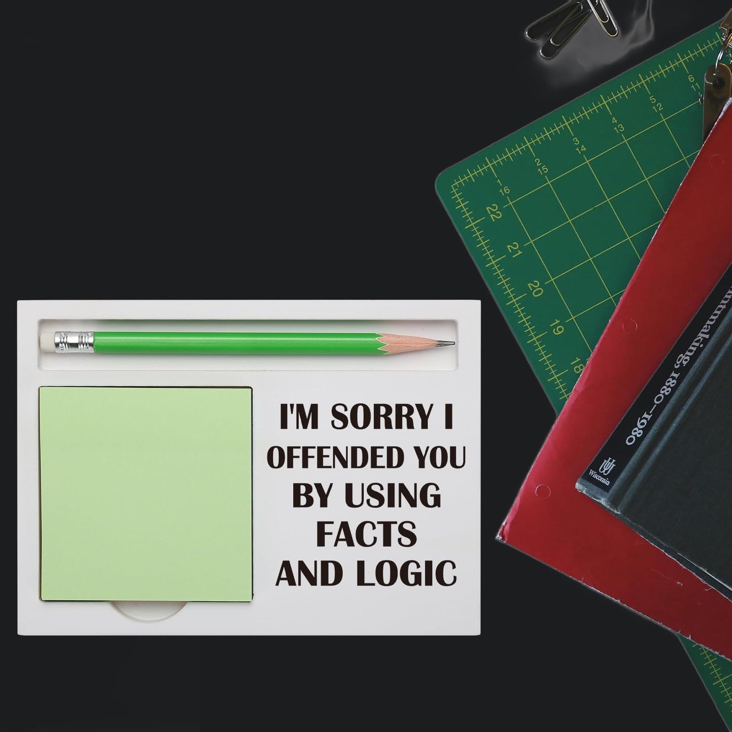 Humor Gift for Coworker Boss Engineer Teacher Student Manager Director Human Resources, I'm Sorry I Offended You by Using Facts and Logic, White Sticky Note Pad Holder Office Gag Gift SBSA30