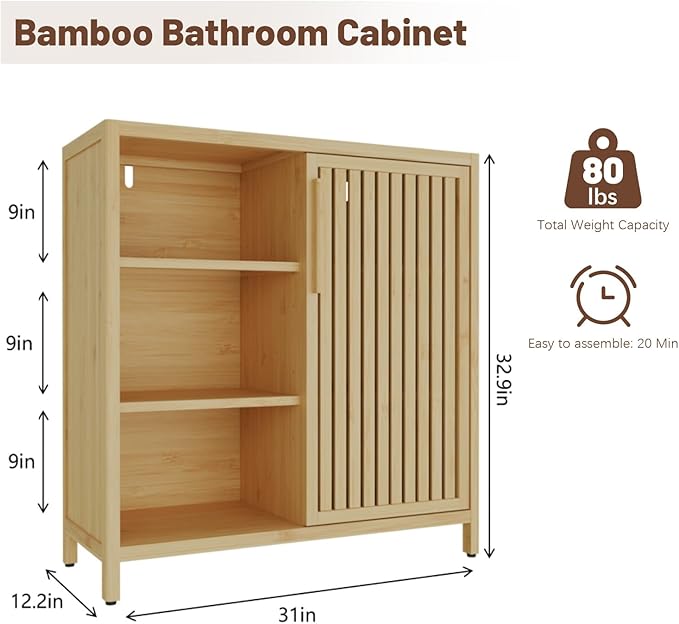 Bamboo Bathroom Cabinet, Side Storage Organizer Cabinet