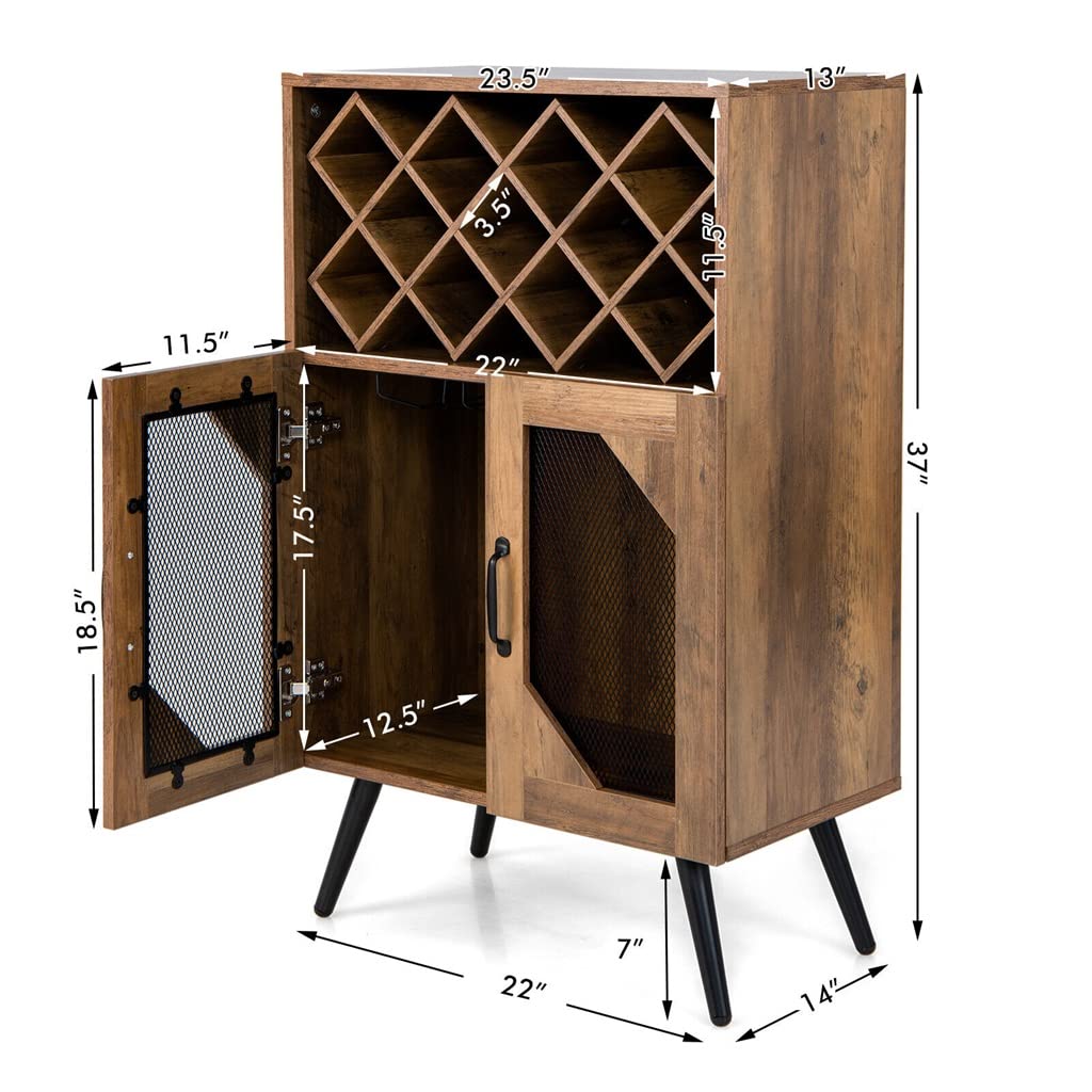 Double Door Kitchen Storage Buffet Sideboard with Wine Rack and Glass Shelf Dining Cabinet (D As Shown)