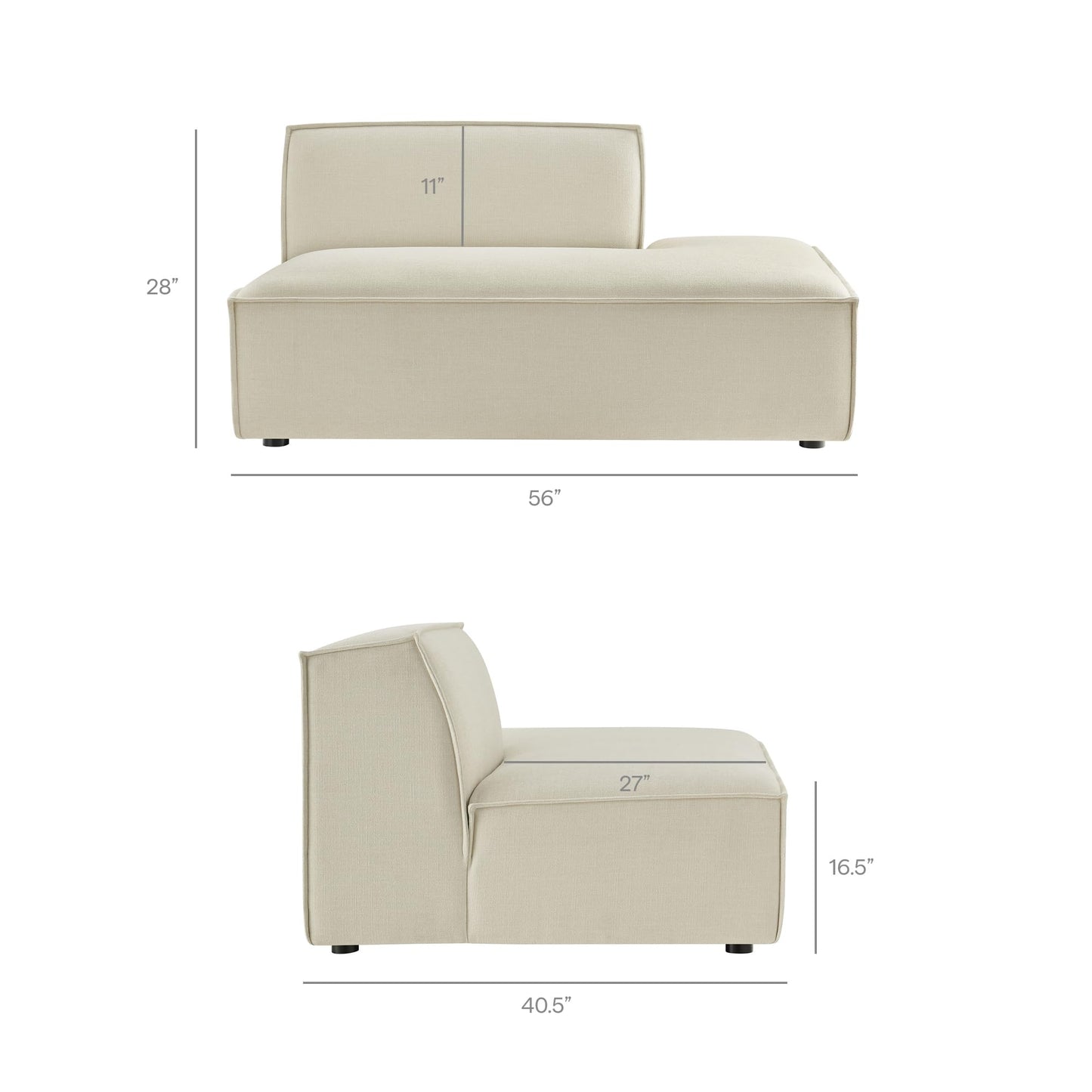 Modway Restore Performance Fabric Upholstered 4-Piece Modular L-Shaped Armless Sectional Sofa in Ecru – Low Profile Couch with Coil Seat Support and French Piping